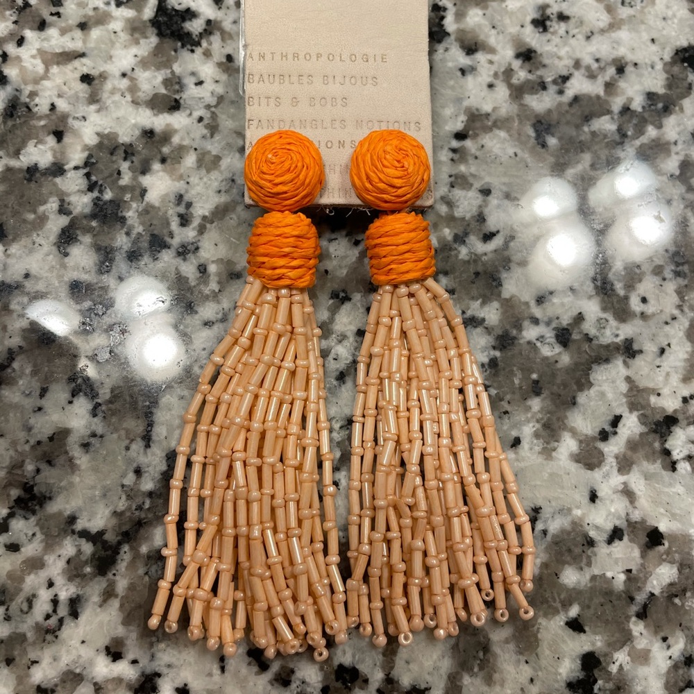 Anthropologie Orange Paper and Beaded Earrings